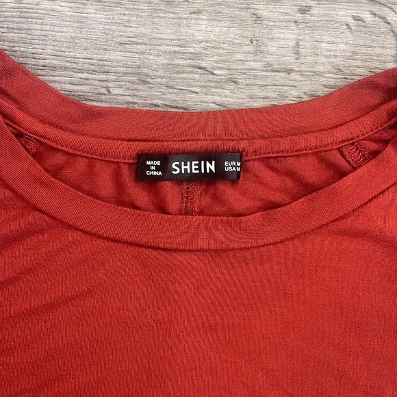 NWOT SheIn Orange Brown Red Rust 70s Boho Flowy Bell Sleeve Crop Blouse Top Sz M - Picture 8 of 9